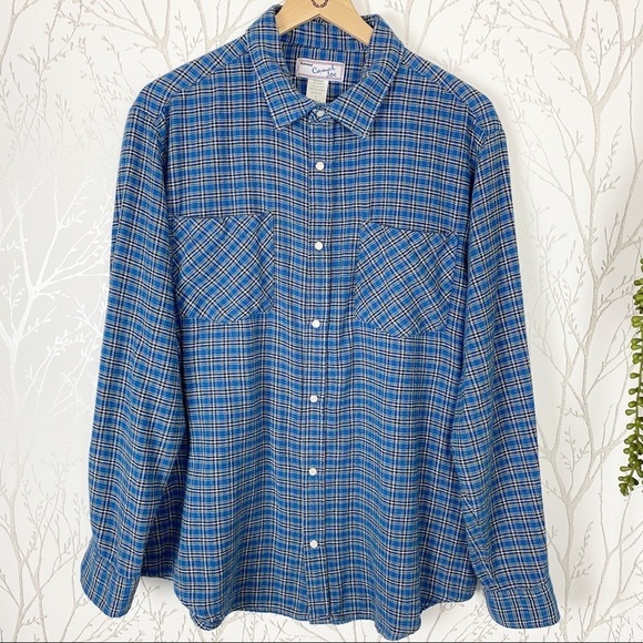 HABAND CASUAL JOE Blue Plaid Flannel Pearl Snap Button-Up Shirt Large - Picture 4 of 11